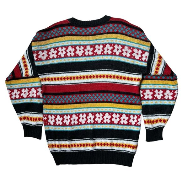 80s vintage daisy stripe sweater retro twee pattern acrylic crewneck print. - Picture 3 of 7